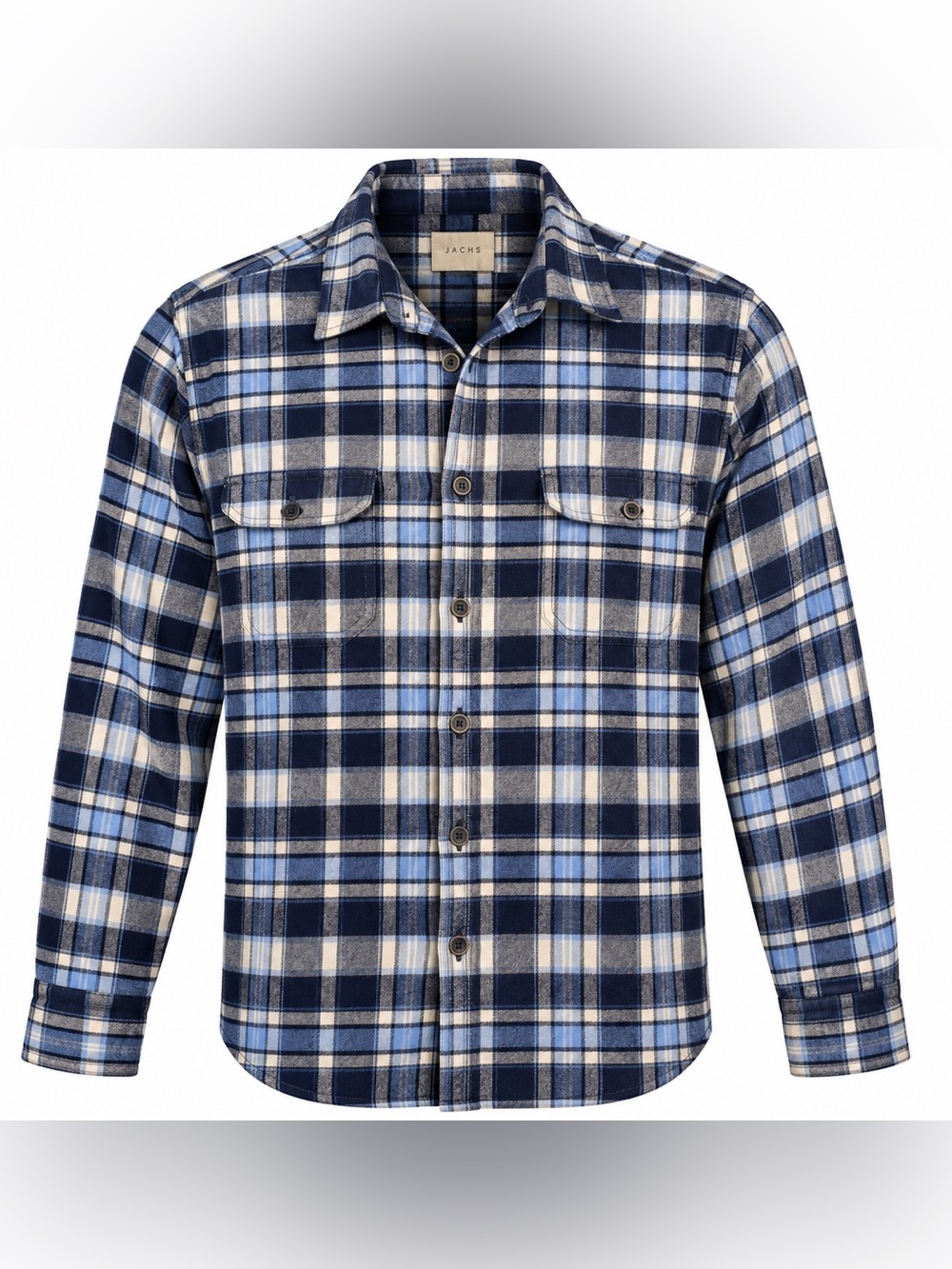 JACHS Men’s Blue Plaid Flannel Shirt 100% Cotton Button Up L/XL